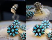 Atq Zuni Turquoise Cluster Dangle Screw-back Earring  c.1940