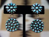 Atq Zuni Turquoise Cluster Dangle Screw-back Earring  c.1940