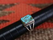 Vtg Navajo Sq.BrownWeb #8 Turquoise Split Shank Ring c.1945～