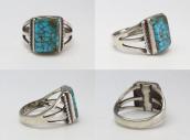 Vtg Navajo Sq.BrownWeb #8 Turquoise Split Shank Ring c.1945～