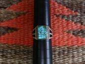 Vtg Navajo Sq.BrownWeb #8 Turquoise Split Shank Ring c.1945～