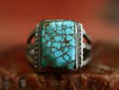 Vtg Navajo Sq.BrownWeb #8 Turquoise Split Shank Ring c.1945～