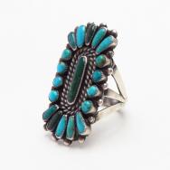 Atq Zuni Natural Turquoise Cluster Split Shank Ring  c.1940