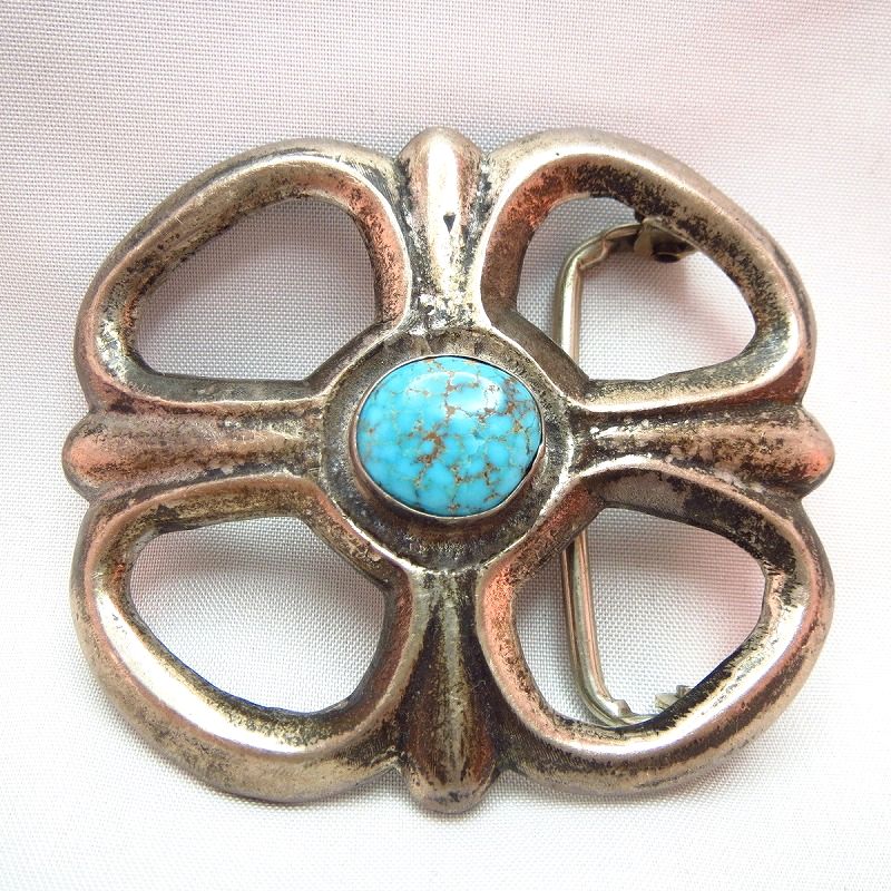 Vintage Cast Buckle with SpiderwebTurquoise c.1950