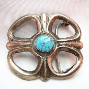 Vintage Cast Buckle with SpiderwebTurquoise c.1950