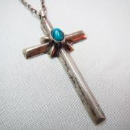 Vintage Cross Fob with Turquoise Necklace  c.1960～