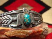 Atq Thunderbird & Arrow Design Cuff Bracelet w/Gem TQ c.1940