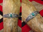 Atq Thunderbird & Arrow Design Cuff Bracelet w/Gem TQ c.1940