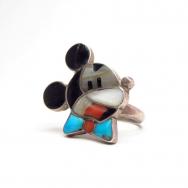 Zuni Vintage Channel Inlay Mickey Face Small Ring  c.1960～