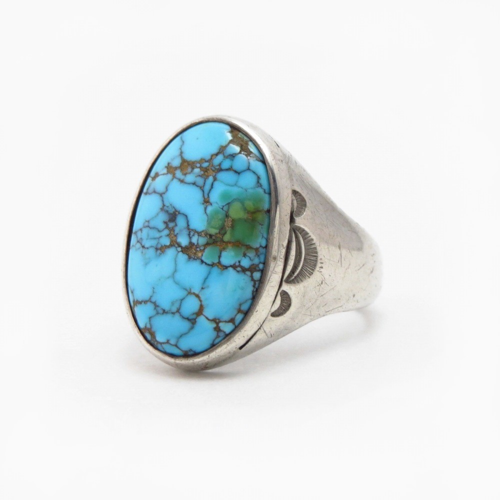 Antique Navajo Casted Seal Ring w/Gem No.8 Turquoise c.1940～