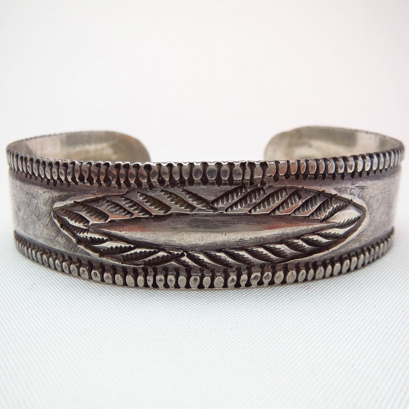 Antique Navajo Stamped Ingot Silver Cuff L c.1910～