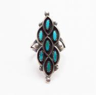 Vintage Zuni Needlepoint Turquoise Ring in Silver  c.1955～