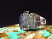 Atq Thunderbird & Arrows Stamped Silver Tourist Ring  c.1920