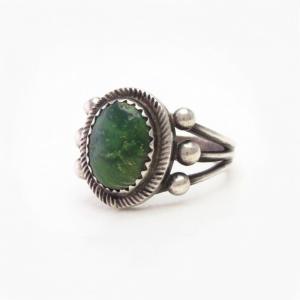 Antique Navajo Split Shank Ring w/Green Turquoise c.1920～