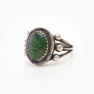 Antique Navajo Split Shank Ring w/Green Turquoise c.1920～