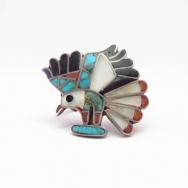 Vintage Zuni Multi-Stone Inlay Eagle Silver Ring  c.1970
