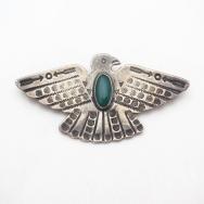 Atq Stamped Thunderbird Shape Silver Pin w/Green TQ  c.1935～