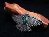 Atq Stamped Thunderbird Shape Silver Pin w/Green TQ  c.1935～