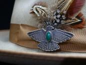 Atq Stamped Thunderbird Shape Silver Pin w/Green TQ  c.1935～