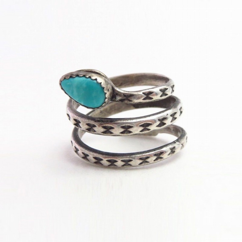 Vintage【Maisel's】Coiled Snake Silver Ring /Turquoise c.1945～