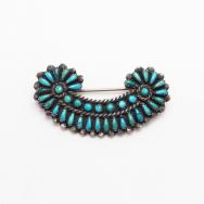 Vintage Zuni Turquoise Cluster Pin Brooch in Silver  c.1960～