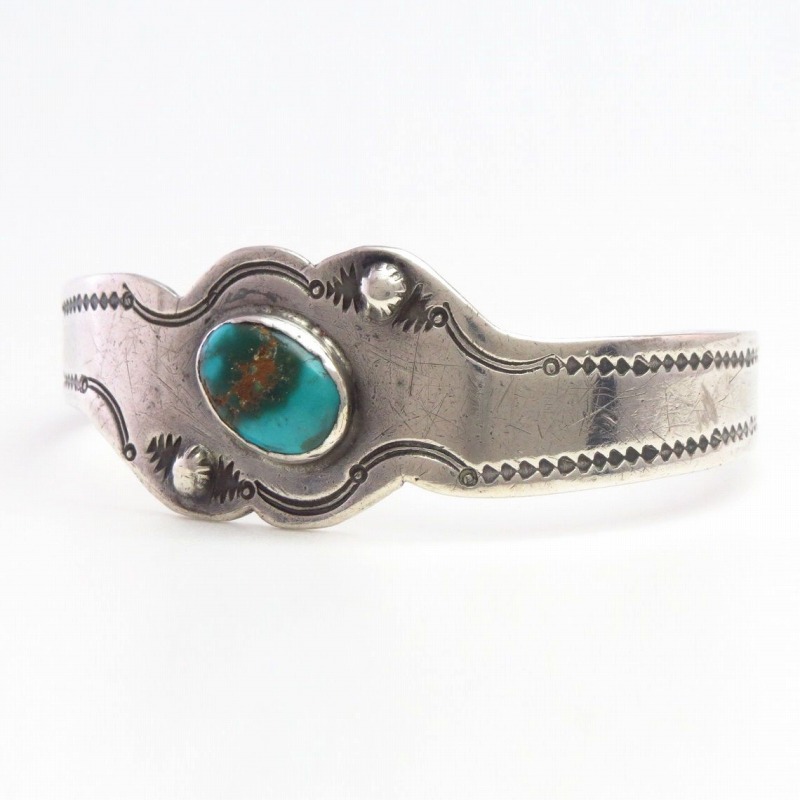 Antique Pueblo Snake Shaped Silver Cuff w/Turquoise  c.1930～