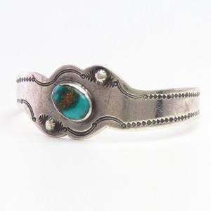 Antique Pueblo Snake Shaped Silver Cuff w/Turquoise  c.1930～