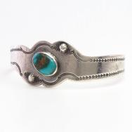 Antique Pueblo Snake Shaped Silver Cuff w/Turquoise  c.1930～