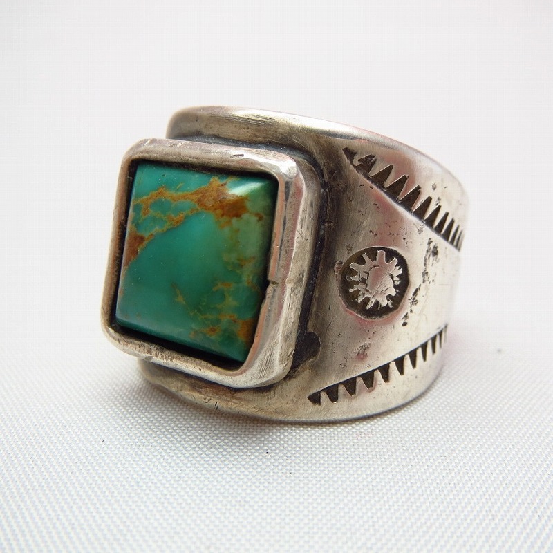 Vintage Ingot Silver Ring with sq.Turquoise c.1960