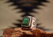 Vintage Ingot Silver Ring with sq.Turquoise c.1960