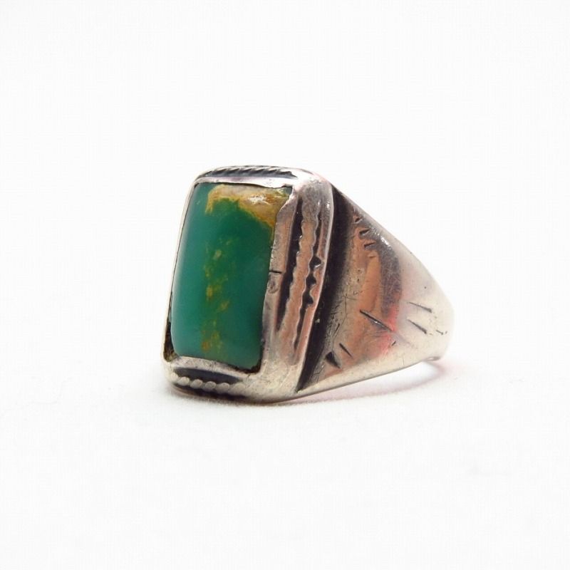 Antique Navajo Worn Silver Men's Ring w/Square TQ  c.1910～