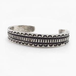 Atq Navajo Chiseled & Stamped Heavy IngotSilver Cuff c.1920～