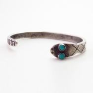 Atq Pueblo Snake Shape Ingot Silver Cuff w/Turquoise  c.1920