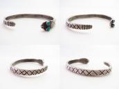 Atq Pueblo Snake Shape Ingot Silver Cuff w/Turquoise  c.1920