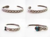 Atq Pueblo Snake Shape Ingot Silver Cuff w/Turquoise  c.1920