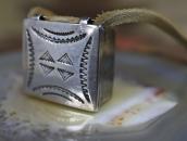 Antique Navajo Stamped Silver Pill Box Top Necklace  c.1940～