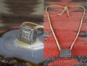 Antique Navajo Stamped Silver Pill Box Top Necklace  c.1940～