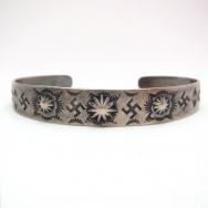 Antique 卍 Whirling Log Stamped Silver Cuff Bracelet  c.1930