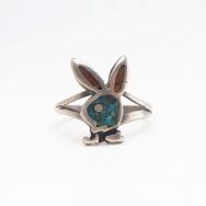 OLDPAWN Zuni Chip Inlay 『Playboy rabbit』 Silver Ring c.1980～