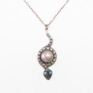 Atq Snake & Navajo Pearl Small Silver Fob Necklace  c.1935～