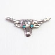 Atq Navajo or Pueblo Cow Head Silver Pin w/Turquoise c.1930～