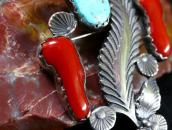 【Dan Simplicio】 Vtg Coral & Turquoise Pin & Pendant  c.1950～