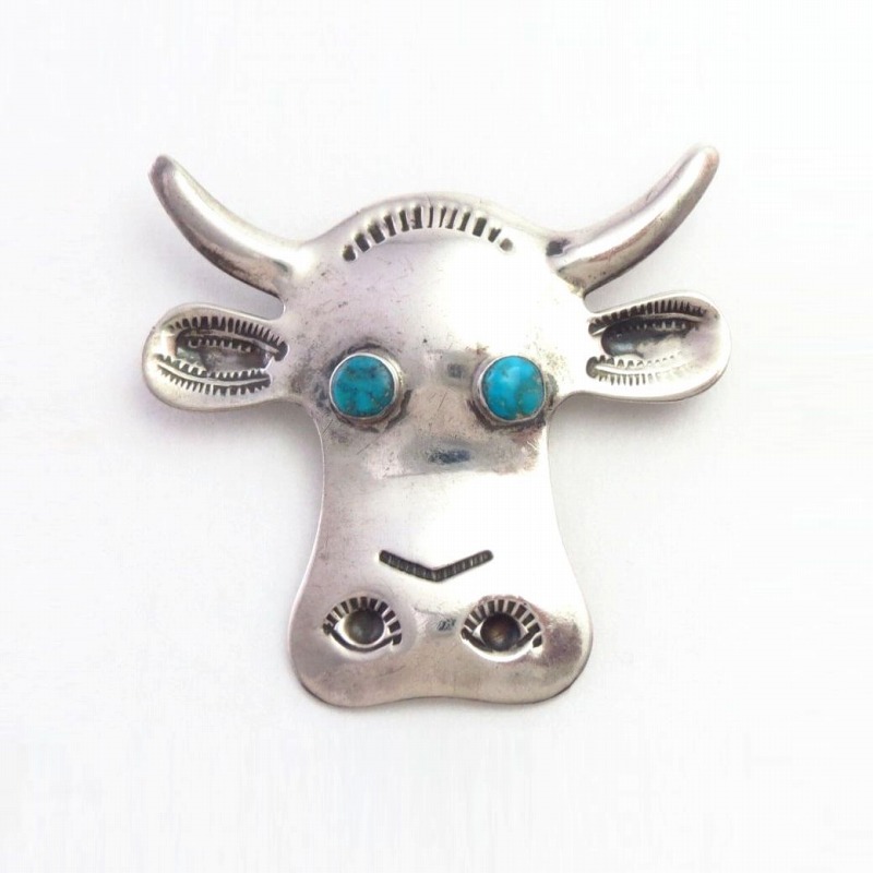 Attributed to【VAUGHN'S】Cow Head Silver Pin w/Gem TQ  c.1930～