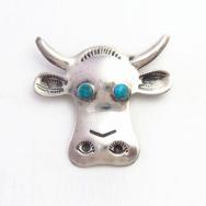 Attributed to【VAUGHN'S】Cow Head Silver Pin w/Gem TQ  c.1930～