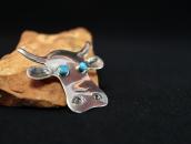 Attributed to【VAUGHN'S】Cow Head Silver Pin w/Gem TQ  c.1930～