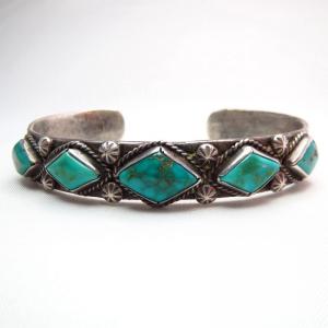 Antique Stamped Ingot Silver Cuff w/5TQ c.1920～