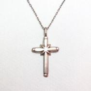 OLDPAWN Casted Silver Filed Small Cross Fob Necklace c.1970～
