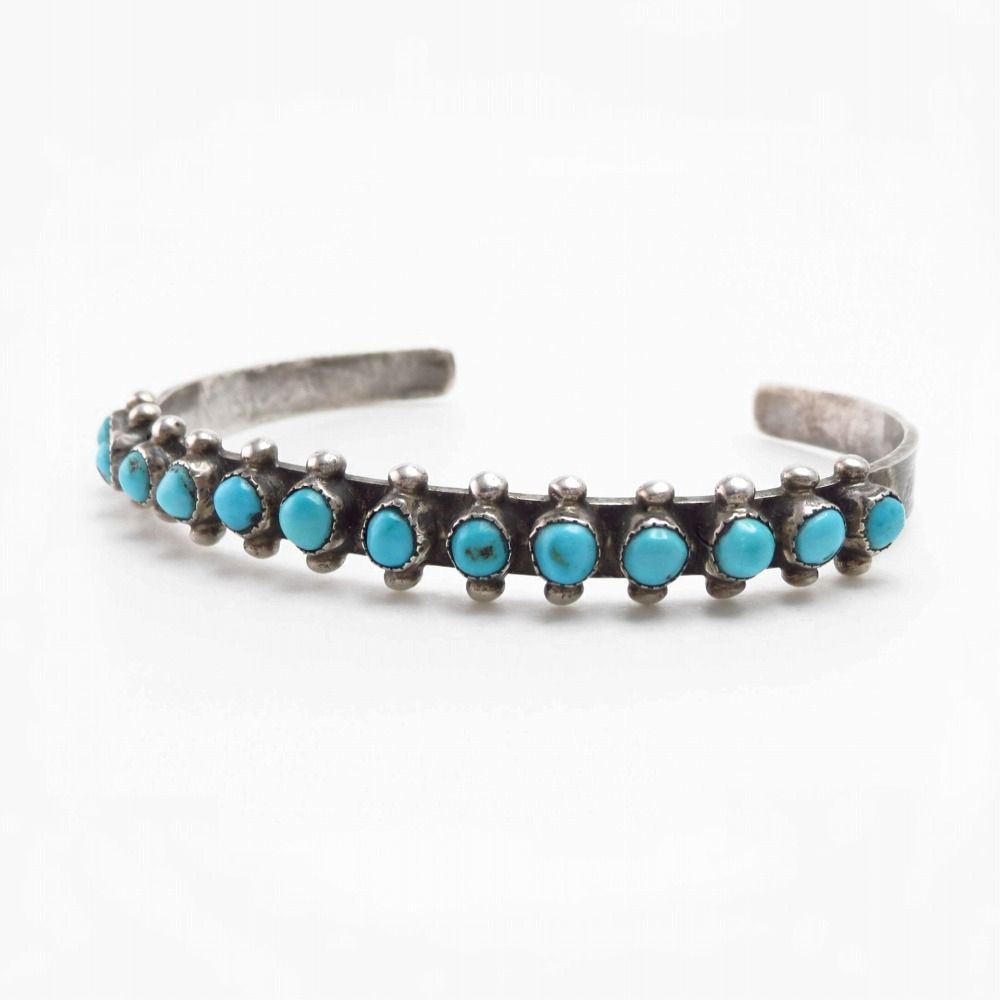 Vintage Zuni 13 Turquoise Row Narrow Cuff Bracelet c.1940～ ②