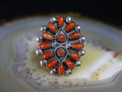 Vintage Zuni Coral Cluster Face Ring in Silver c.1960～