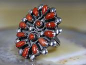 Vintage Zuni Coral Cluster Face Ring in Silver c.1960～
